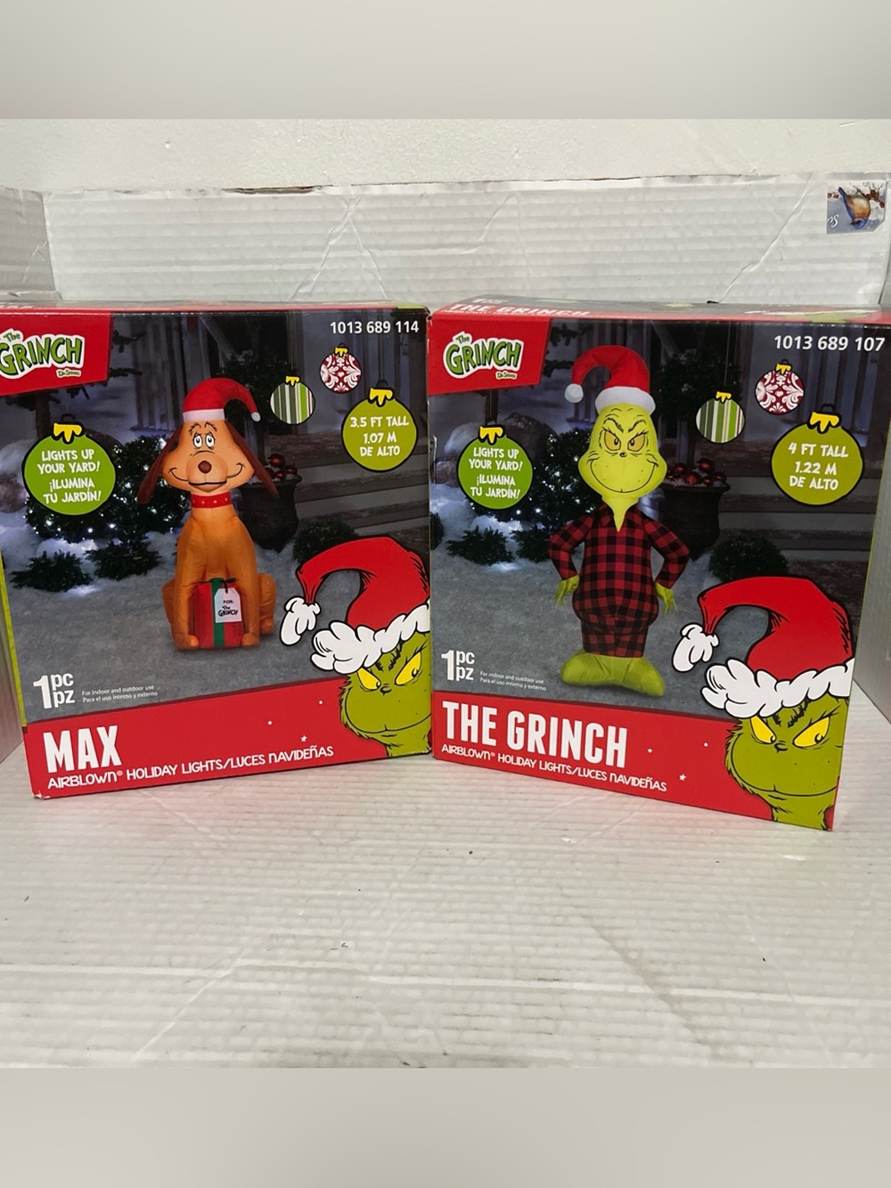 The Grinch 4’ & MAX 3.5’ Tall Light Up LED Inflatable Holiday Yard Decor Set New
